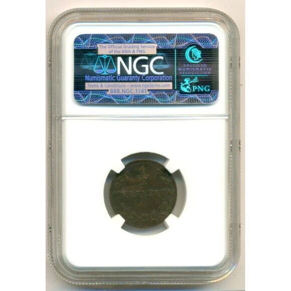 Germany States Baden 1825 1/2 Kreuzer VF Details NGC Low Mintage - Picture 2 of 4